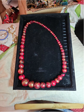 Boho Earthy Red Wood Bead Necklace Tribal Statement Artisan Style